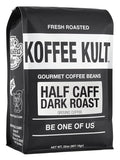 Koffee Kult Half Caff Coffee Whole Bean Dark Roast Half Caffeine Decaf Low Acid Naturally Decaffeinated (32oz Ground)