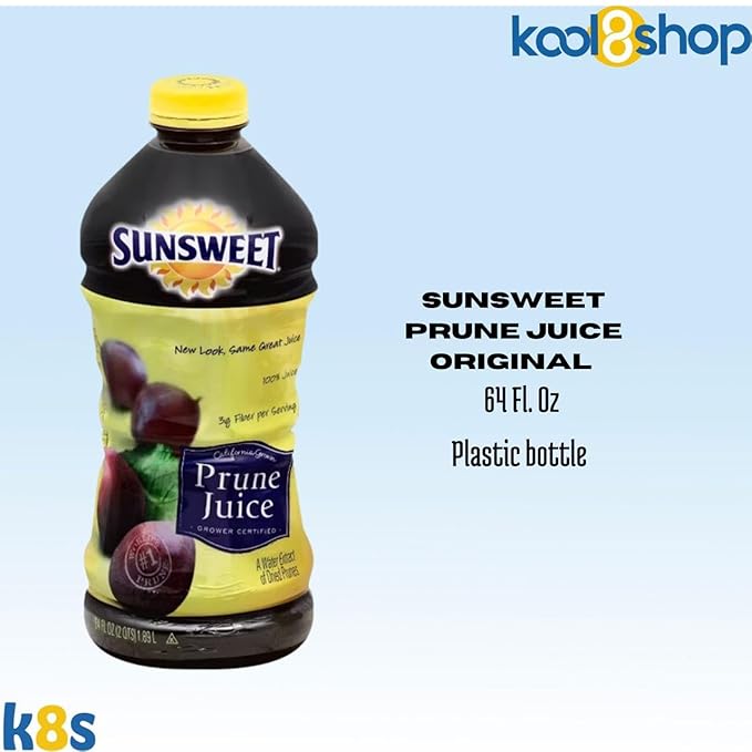 Sunsweet Amazin Prune Original Juice Drink 64 fl oz Plastic Bottles 4 Pack + 15 Sugarcane Disposable Straws by KOOL8SHOP Infinite Deals