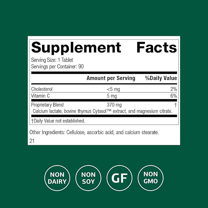 Standard Process Thymex - Cytosol Extract Dietary Supplement for Immune Health - Gluten-Free Non-Dairy &amp Non-Soy - 90 Tablets (90 Servings)