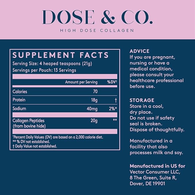 DOSE &amp CO. Pure Collagen Peptides Powder Unflavored 9.6 Oz | Hydrolyzed Bovine Collagen Type I &amp III with 18g Protein - Supports Healthy Hair Skin &amp Nails | Non-GMO Preservative Free