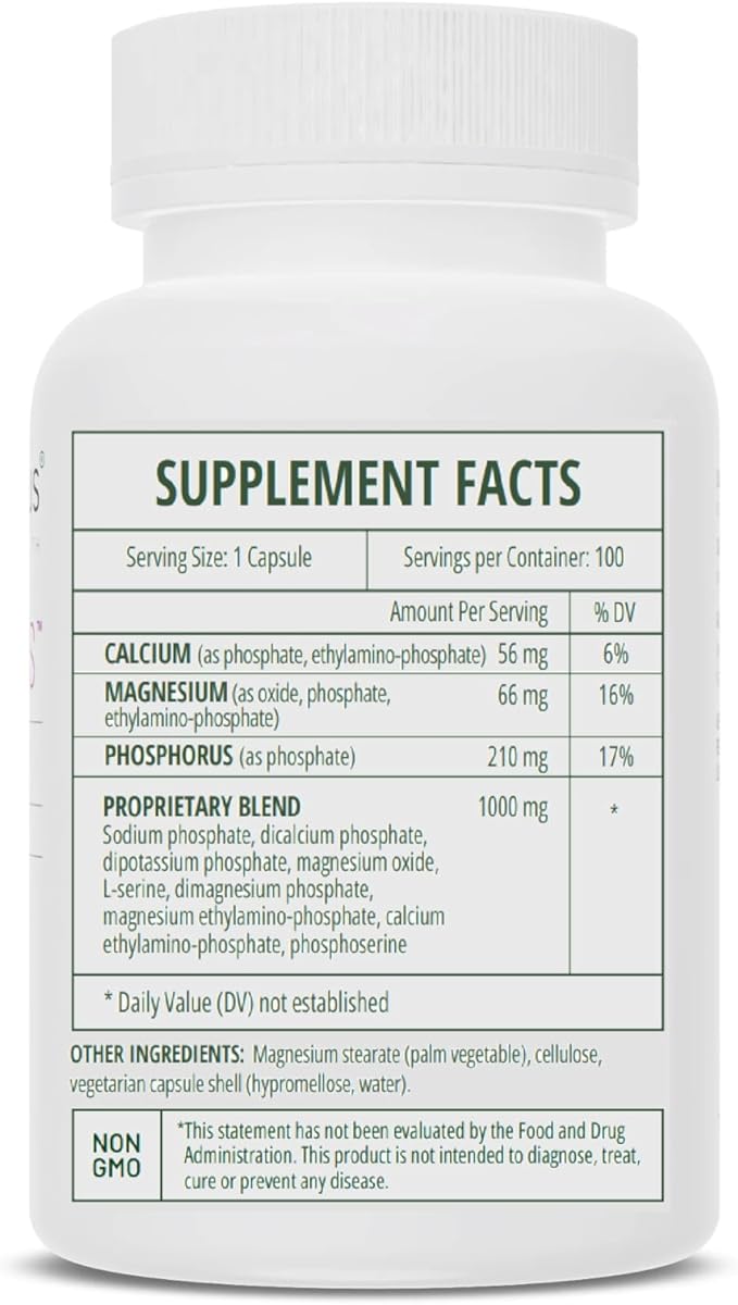 Seriphos - Phosphorylated Serine Adaptogen - Cortisol Supplement - Helps Cognitive Function Gluten Free Dairy Free Soy Free - 100 Capsules