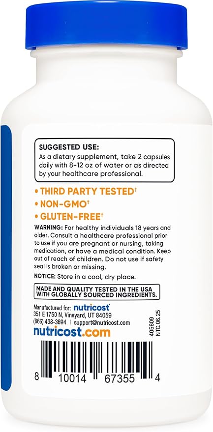 Nutricost SAM-e (S-Adenosyl-L-Methionine) 400mg Per Serving 60 Servings 200mg Per Capsule 120 Capsules - Non-GMO Gluten Free Same Vegetarian