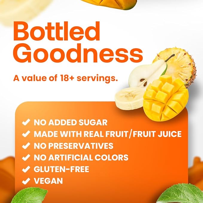 Dr. Smoothie 100% Crushed Mango – No Added Sugar Made with Real Fruits/Fruit Juice – Vegan No Artificial Colors or Flavors – Sweet Mango with a Hint of Pineapple &amp Banana – Six 46 oz Bottles