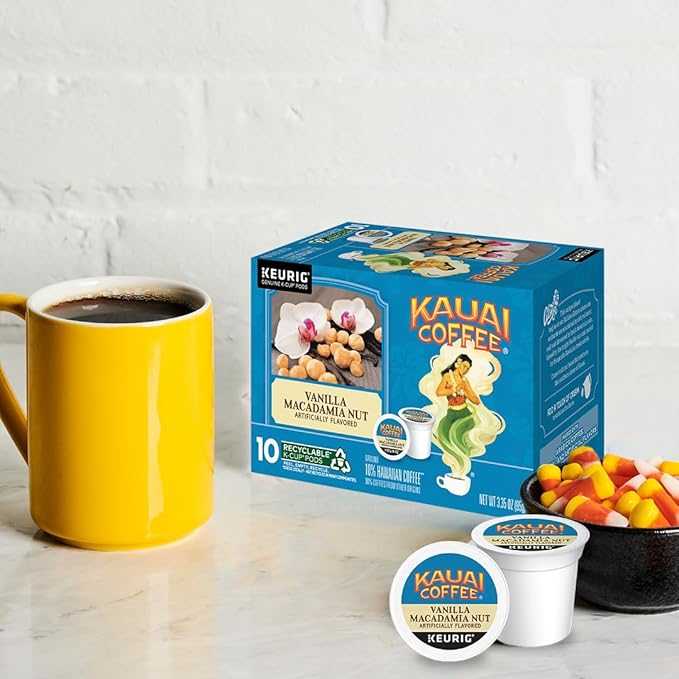 Kauai Coffee K-Cup Pods - Vanilla Macadamia Nut Flavor – Premium Arabica 10 CT (Pack of 2)