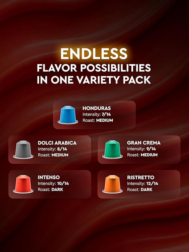 CARRARO 1927 Variety Pack Delicious Espresso Capsules - 100 Aluminum Espresso Pods Compatible with Nespresso Original line Medium and Dark Roast Made in Italy