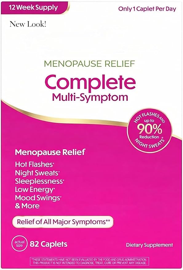 Complete Multi-Symptom Menopause Relief 84 Caplets 12 Week Supply Clinically Proven for Hot Flashes and Night Sweats Drug and Estrogen Free (1 Count (Pack of 82))