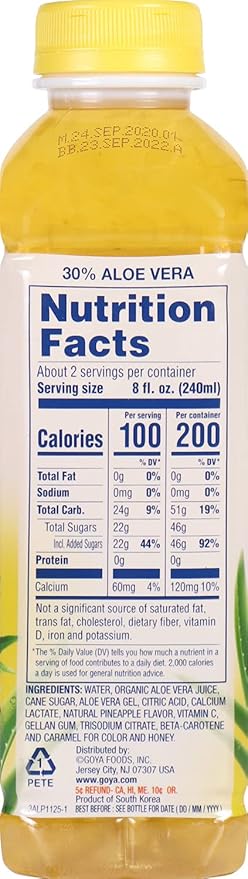 Goya Foods Aloe Vera Drink With Pineapple Flavor 16.9 Fl Oz (Pack of 12)