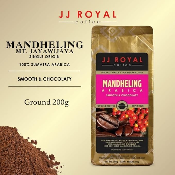 JJ Royal Coffee Mandheling Arabica 200g Ground Coffee (Pack of 4)