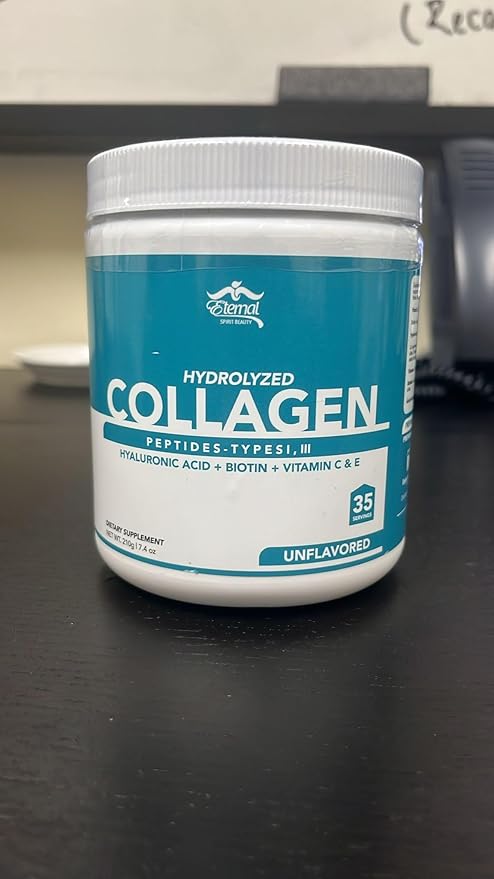 Eternal Spirit Beauty Hydrolyzed Collagen Peptides: Type 1 &amp 3 with Hyaluronic Acid Biotin Vitamins C &amp E