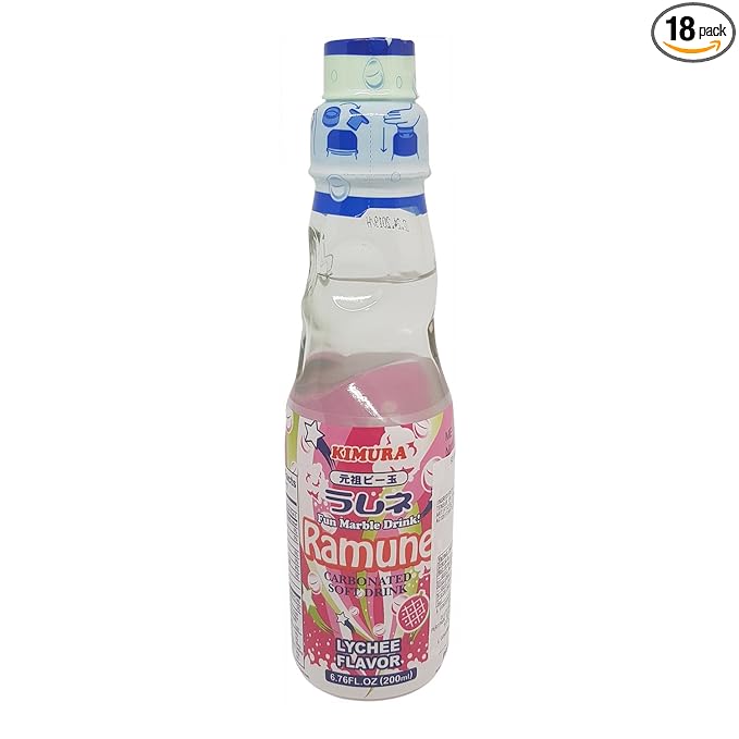 Kimura Ramune Japanese Marble Soft Drink Lychee 6.76 Ounce (Pack Of 18)