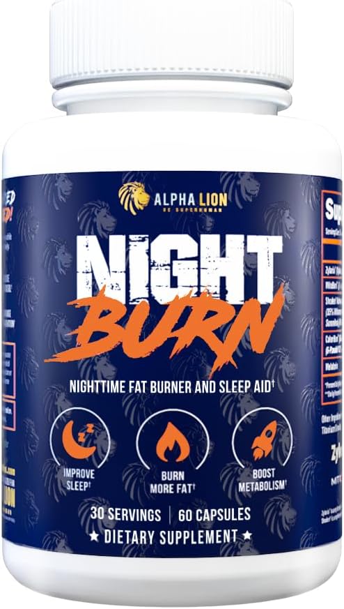ALPHA LION Night Burn Metabolism Booster for Weight Loss Less Body Fat More Muscle Promotes Lean Body Calorie Burning Supplement Relax Better Promote Healthy Cortisol (60 Capsules)