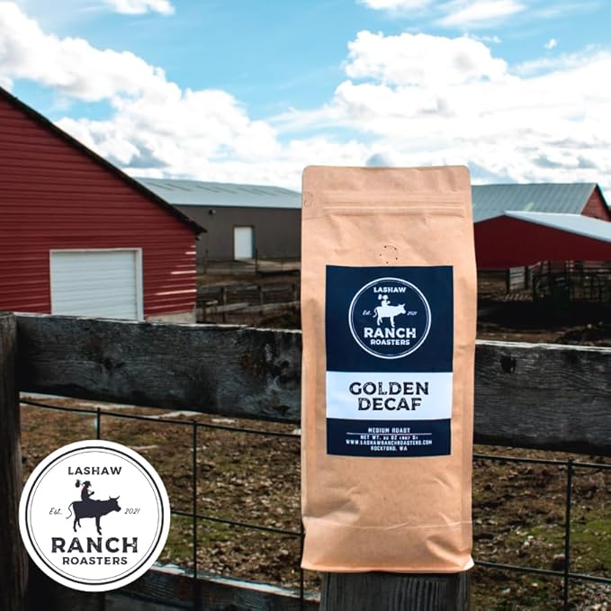 LaShaw Ranch Roasters - Golden Decaf Coffee Medium Roast Water Processed Whole Bean Premium Quality Non-GMO 100% Arabica Rich Bodied 32oz Bag (Pack of 1)