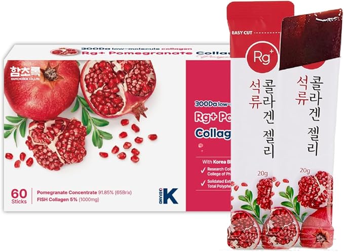 HAMCHOROKRg+ Anti-Aging Korean-Beauty Pomegranate Collagen Jelly 20g x60 Stick/ + Ginseng Concentrate + Vitamin C&ampE for Immune Support Skin Hair Nail &amp Joint(60)