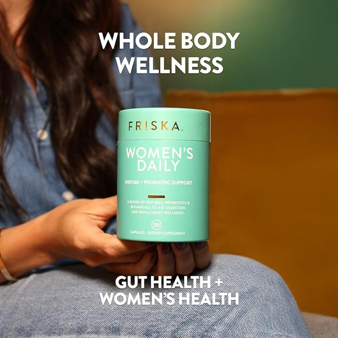 FRISKA Women’s Daily Digestive Enzyme and Probiotics Supplement Advanced Natural Support for Female Digestive Health Fights Bloating Eases Digestion Supports Nutrient Absorption 30 Capsules