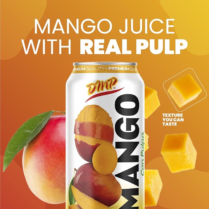 De Mi Pais Mango Juice Drink with Pulp – Refreshing Canned Juice with Real Mango Chunks Naturally Sweet Beverage Shake Well for Best Taste – 16.57 Fl Oz (12-Pack)