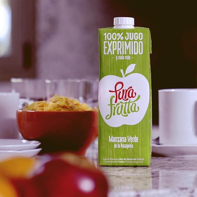 Pura Frutta - Green Apple Juice - 33.8 fl oz (1L) Juice Boxes 8-Pack Box - 100% Natural &amp Cold-Pressed Not From Concentrate (NFC) No Sugar Added - Patagonia Apple - Crisp &amp Refreshing Taste