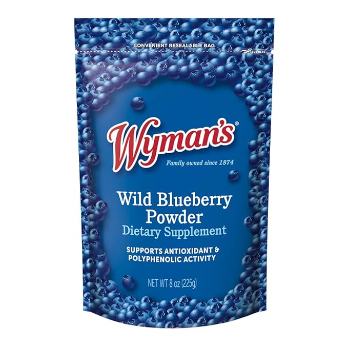 Wyman's Wild Blueberry Juice &amp Powder Bundle 12 Glass Bottles Juice 8oz Blueberry Powder 100% Wild Blueberries Antioxidant Activity Great for Smoothies &amp Baked Goods No Sugar Added
