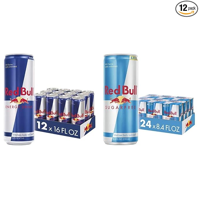 Red Bull Energy Drink 16 Fl Oz (12 Count) &amp Energy Drink Sugar Free Sugarfree 8.4 Fl Oz (24 Count)