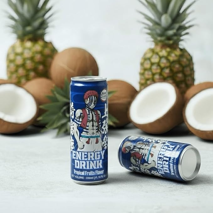 Demon Slayer Tropical Fruit Energy Drink – 11.16 fl oz (330 ml) Cans – Akaza Collectible Anime Character Drink (6-Pack)