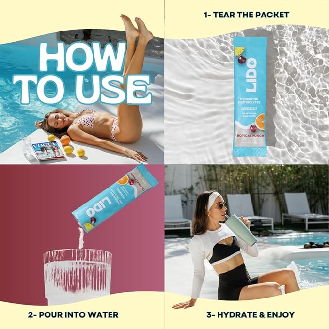 LIDO Tropical Punch Electrolyte Powder Packets — Clean Zero-Sugar Hydration Drink Mix with Balanced Sodium for Fast Replenishment — Vegan Paleo &amp Fasting Friendly — 28 Sticks