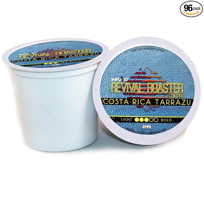 InfuSio Coffee Pods – Revival Roaster Collection - 96 Count Single Serve Coffee Pods for Keurig K Cup® Brewers Compatible with Keurig 2.0 Brewers Costa Rica Tarrazu (Medium Roast Coffee)