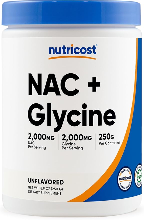 Nutricost NAC + Glycine Powder (250 Grams) Unflavored - 2000mg NAC + 2000mg Glycine per Serving Vegan GMO-Free Gluten-Free 62 Servings