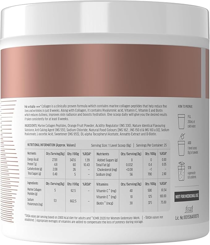 itals Skin Radiance Marine Collagen Supplement (Orange200g)|Vitamin CESodium Hyaluronate|for Healthy SkinHair &amp NailsPowder1 Count25 Servings