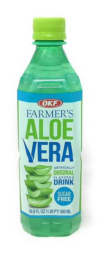 OKF Aloe Vera Half Organic and Half Farmers Sugar free drinks- Aloe Vera Juice with Chewable Aloe Added 16.9 Fluid Ounce (Organic and Sugar Free 12)