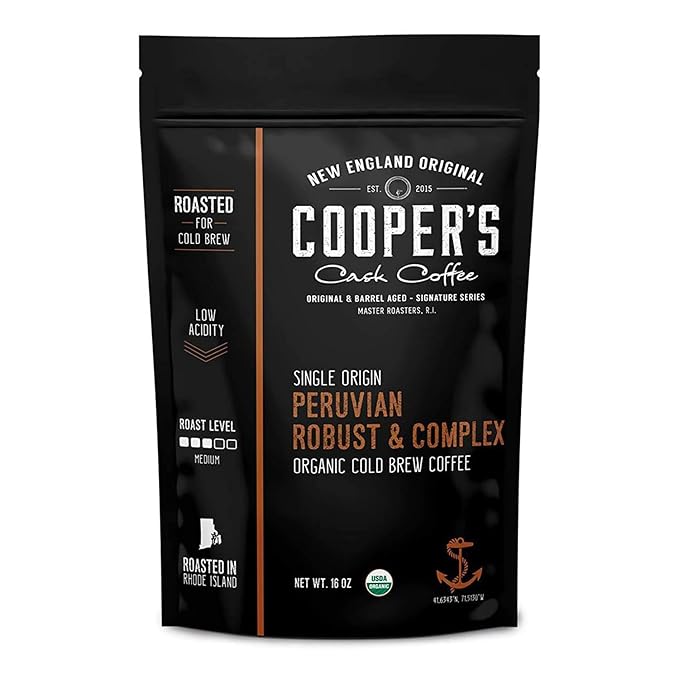 Peruvian Organic Cold Brew Coffee Single Origin &amp Gourmet Beans Tasting Notes Of Caramel With A Touch of Cherry &amp Orange Medium Roast Coarse Ground Beans 1 lb Coffee Bag