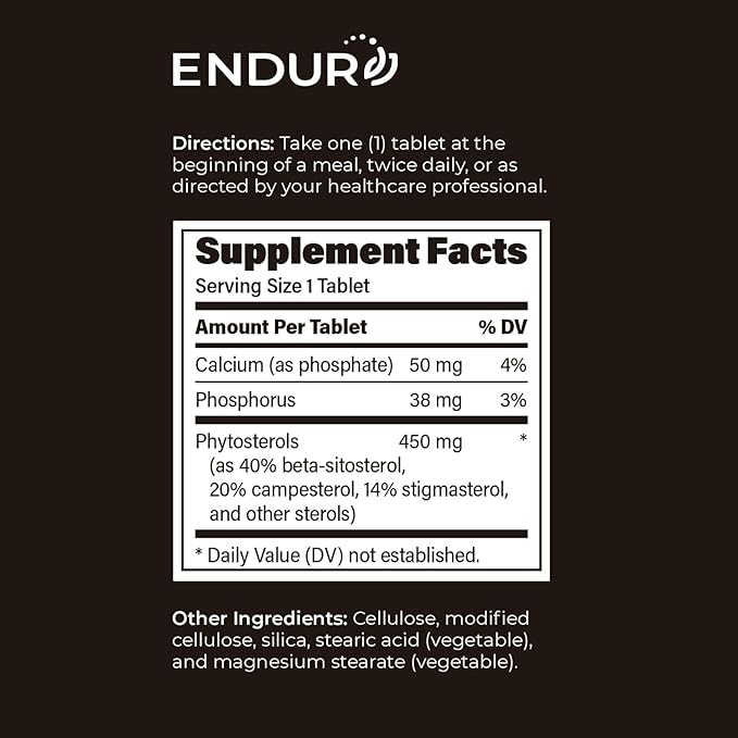 Endurance Products ENDUR - Phytosterols Plant Sterols Complex - 450 mg - Heart &amp Healthy Cholesterol Support Prostate Health &amp Urinary Comfort Support - High-Potency - 180 Tablets