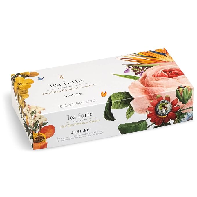 Tea Forte Premium Petite Presentation Box Gift Set Sampler 10 Count 2 of Each Blend Individually Wrapped Handcrafted Pyramid Infuser Bags Jubilee Tea