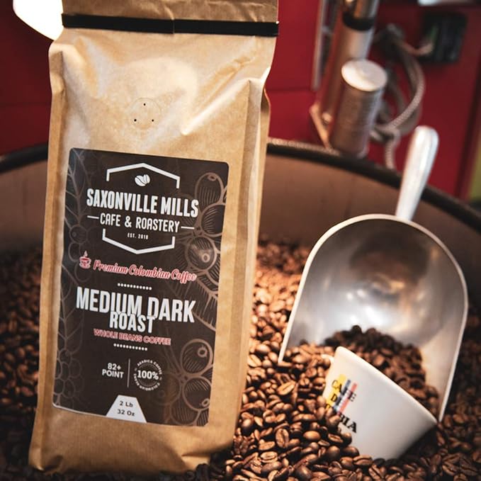 Medium Dark Coffee Roast Ground Coffee 100% Arabica Colombian Coffee Fresh Coffee Saxonville Mills Cafe (2 LB)