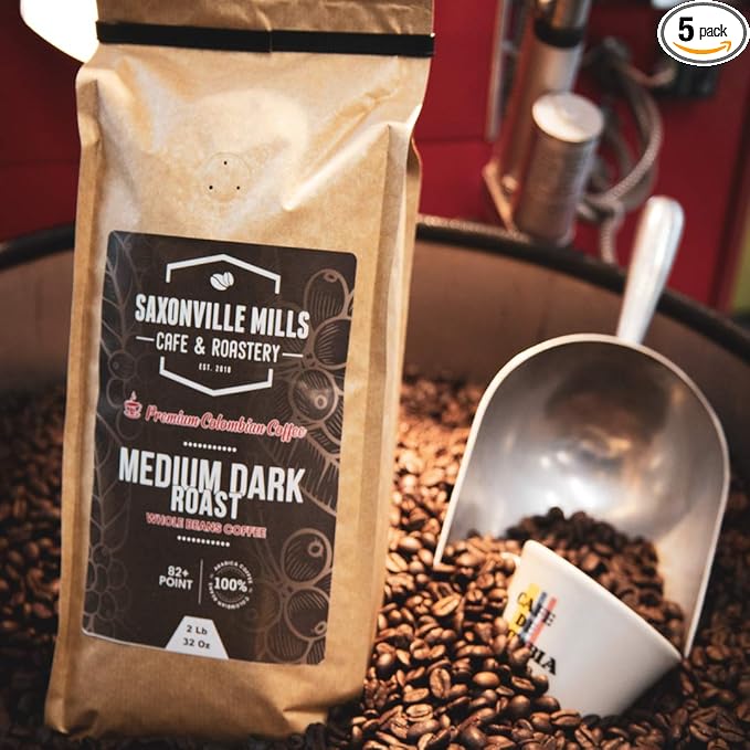 Medium Dark Coffee Roast Ground Coffee 100% Arabica Colombian Coffee Fresh Coffee Saxonville Mills Cafe (1 LB) (5)