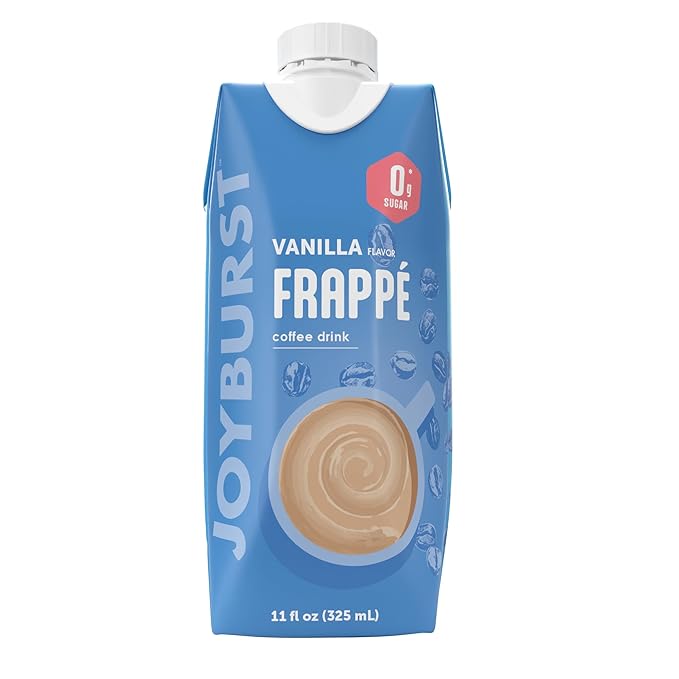 Joyburst Coffee Frappe Vanilla Flavor Ready-to-Drink Iced Coffee Beverage 0g Sugar 3g Carbs 50 Calories 9g Protein Non-GMO 12 Pack (325 mL Bottles)