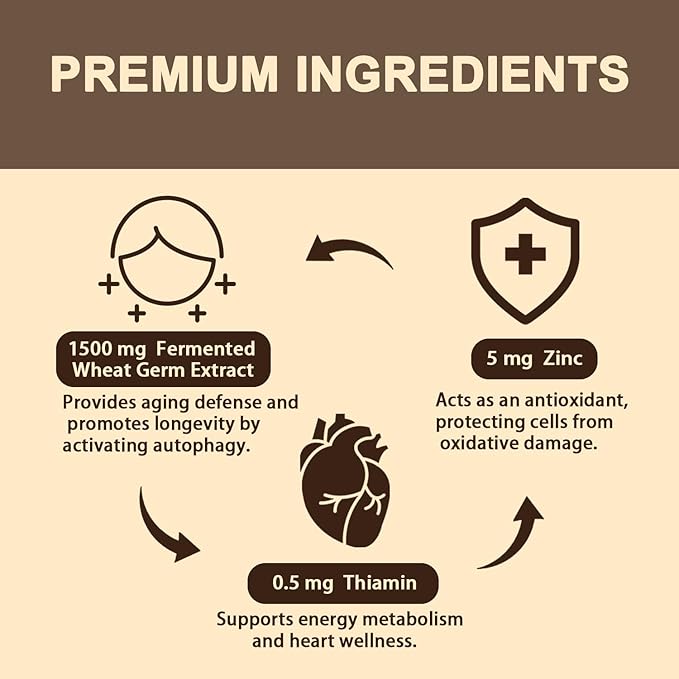 Spermidine Supplement 15 MG - 99% Purity High Absorption 1500 MG Fermented Wheat Germ Extract with Zinc &amp Thiamin Spermidine for Men &amp Women - Cellular Renewal Aging Defense Energy 120 S