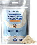 Vitamatic Bovine Colostrum + Collagen Powder - Supplement for Gut Health Hair Growth Beauty Muscle Recovery &amp Immune Support - Easy to Mix - Unflavored - 454 Gram (16 oz)