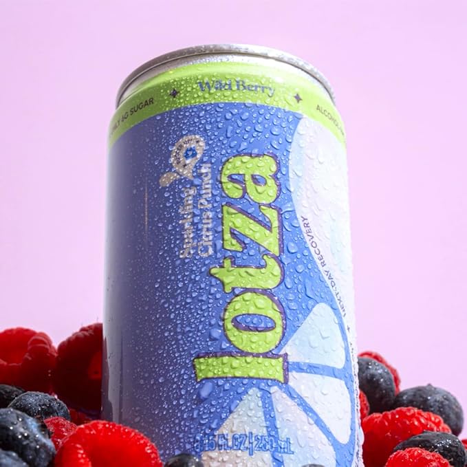 Lotza Sparkling Non-Alcoholic Adaptogen Drink with Electrolytes | Non-Alcoholic Mocktail &amp Drink Mixer| Antioxidants &amp Real Fruit (Pack of 12) Wild Berry