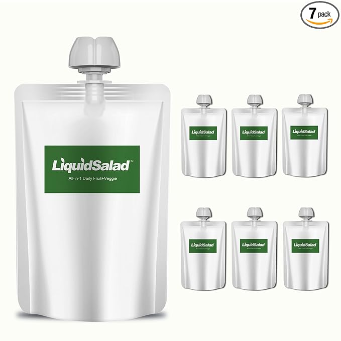 Liquid Salad 16 Fruits &amp Vegetables Juice Superfood Smoothie Pouches Assorted Ready-to-Eat Salad with dietary fiber &amp Prebiotic Wholesome Vegan Snack 7 Pouches