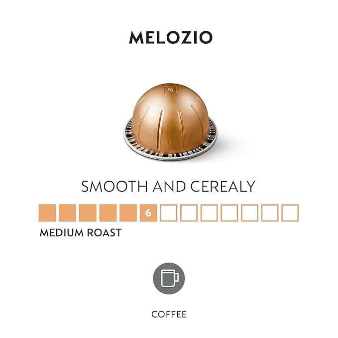 Nespresso Capsules Vertuo Melozio Medium Roast Coffee 30-Count Coffee Pods Brews 7.8oz.
