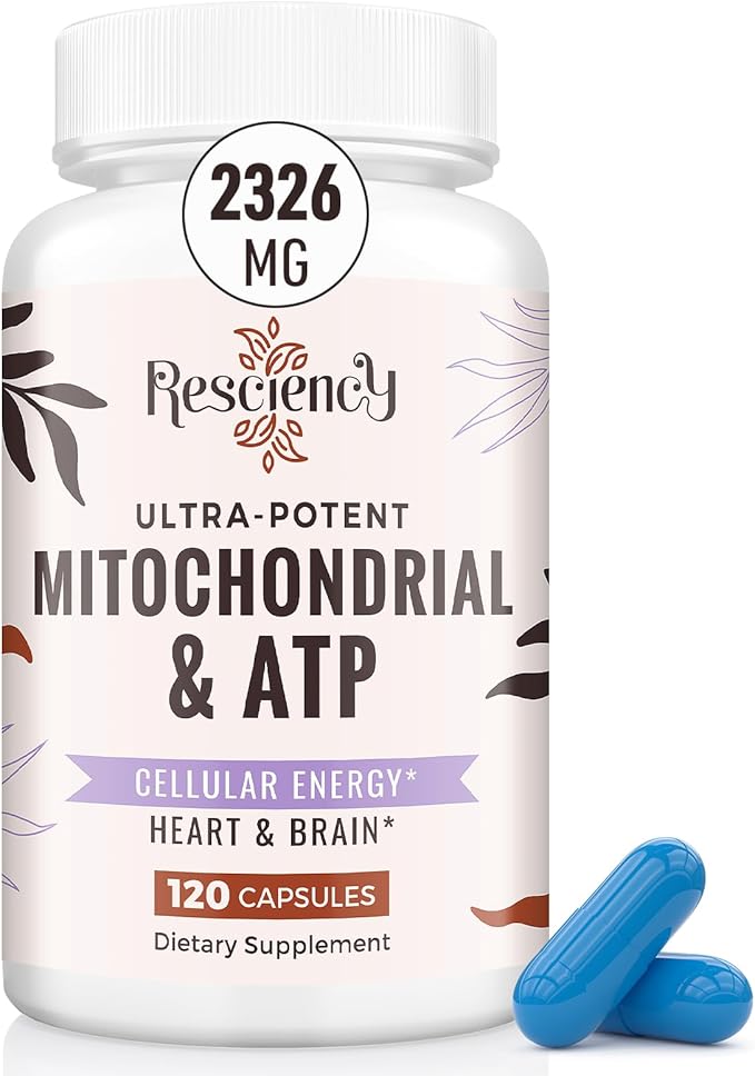 Resciency 2326 MG Mitochondrial Supplements with ATP Vitamins CoQ10 &amp PQQ More Effective Than Creatine HMB &amp Nitric Oxide Energy Endurance Strength Recovery &amp Muscle Organic 120 C