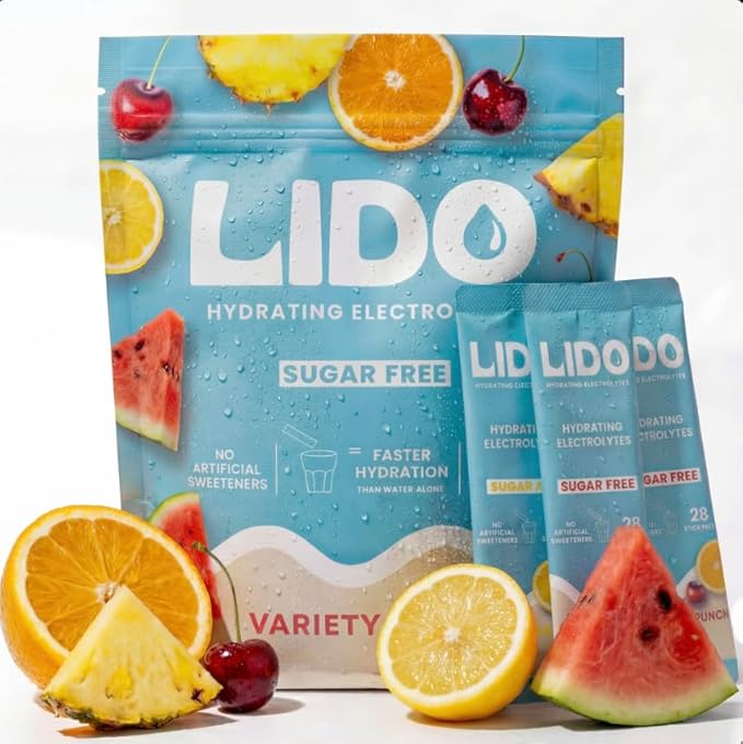 LIDO Variety Pack Electrolyte Powder Packets — Clean Zero-Sugar Hydration Drink Mix with Balanced Sodium for Fast Replenishment — Vegan Paleo &amp Fasting Friendly — 28 Sticks