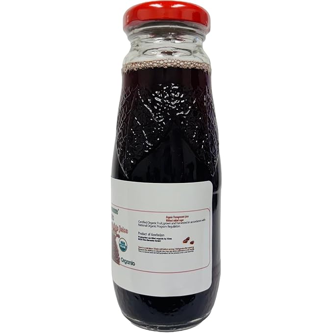 Pomegranaze Organic Pomegranate Juice 6.7 fl oz Glass Bottle 24 Pack 100 Percent Pure Juice No Sugar Added No Artificial Colors or Preservatives Gluten Free Kosher Convenient Single Serve Bottles