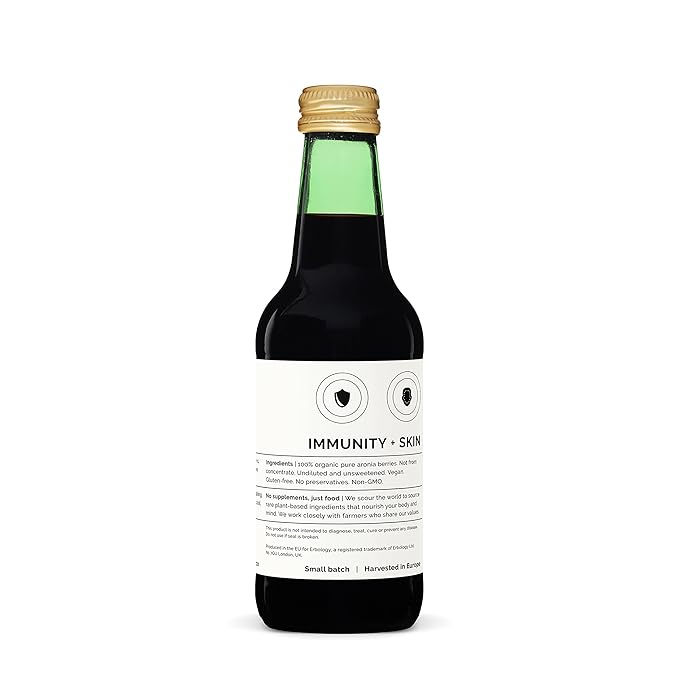 100% Organic Aronia Berry Juice 8.5 fl oz (Box of 6) - Supports Skin Health - Rich in Antioxidants - Straight from Farm - Undiluted - No Added Sugar or Preservatives - Non-GMO - Recyclable Glass