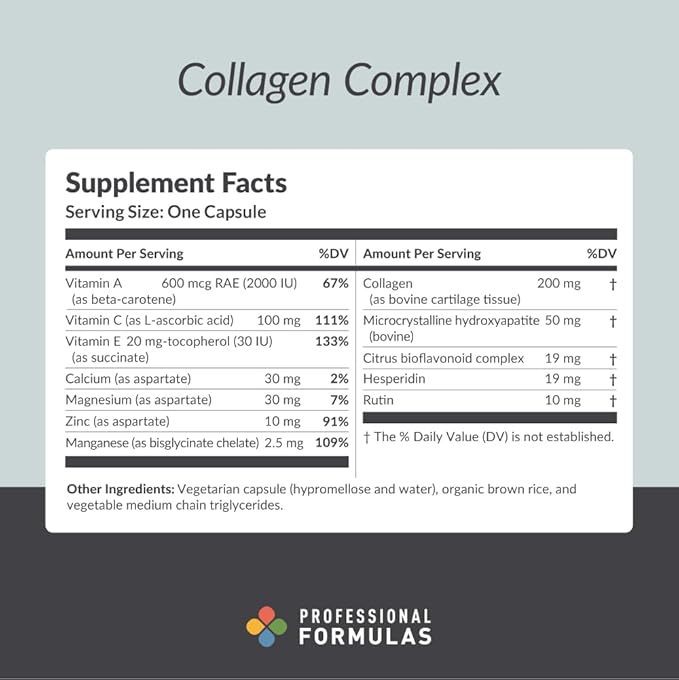 Professional Formulas Collagen Complex – Supports Joint Integrity Flexibility and Structural Strength – with Collagen Chondroitin &amp Hydroxyapatite – 180 Capsules