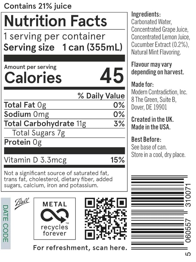 Something &amp Nothing Flavoured Sparkling Water - Lightly Carbonated Full Flavoured with Added Grape &amp Lemon Juice | Vegan &amp Low Calorie Soda | 355ml Cans Pack of 12 (Cucumber)