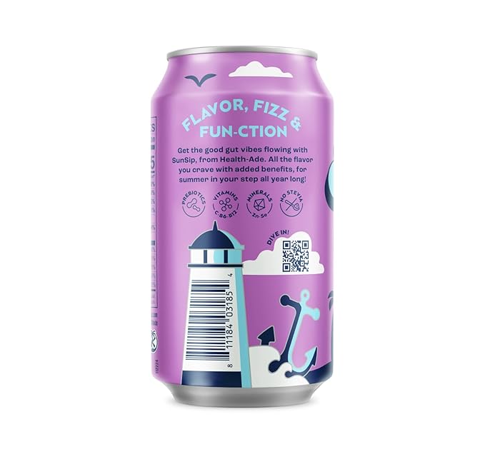 SunSip Prebiotic Soda by Health-Ade Better-for-You Soda Swap Beverage with Vitamins &amp Minerals Naturally Sweetened with 6g of Sugar Grape 11.5 oz (12 Pack)