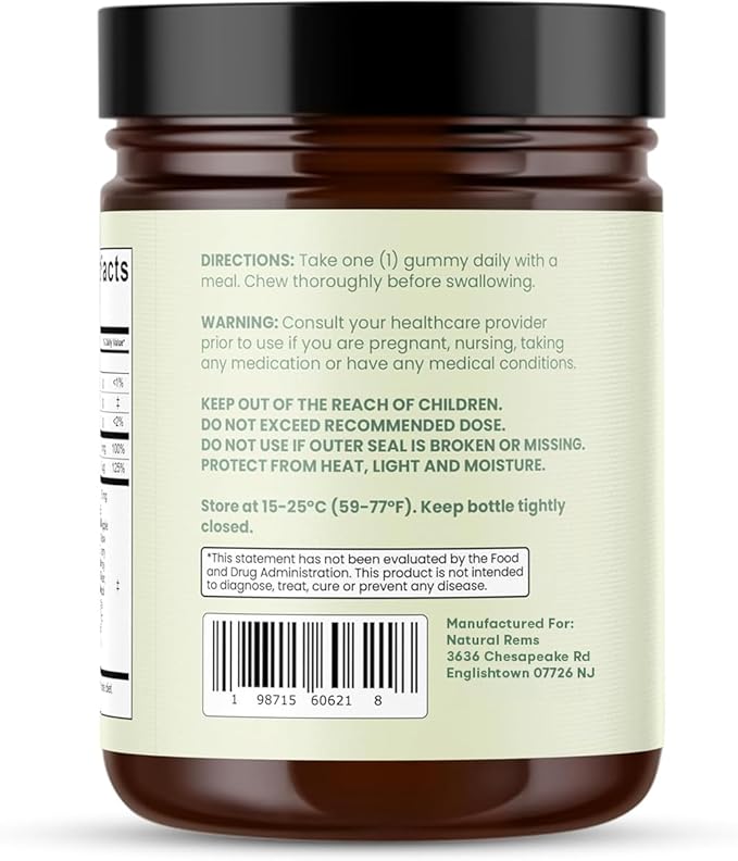 Natural Rems Sea Moss Gummies 16-in-1 - Ashwagandha Black Seed Oil Bladder Wrack Turmeric Vitamin C &amp D3 with Manuka Burdock Root Dandelion Yellow Dock Elderberry Apple Cider Vinegar (Green Apple)