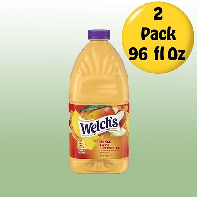 Welch's Mango Twist Juice Drink 96 fl oz Plastic Bottle 2 Pack + 15 Sugarcane Disposable Straws by KOOL8SHOP Infinite Deals