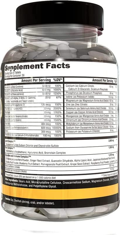 CONTROLLED LABS Orange Triad Daily Multivitamin Iron Free Sports Supplement for Workout Digestion Immune and Joints 30 serv - Tablets (180 Count (Pack of 1))