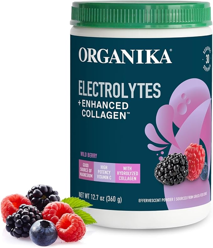 Organikа Electrolytes with Enhanced Collagen Powder for Women &amp Men - 13 oz - Wild Berry-Flavored Effervescent Electrolyte &amp Collagen Drink Mix - Deep Hydration Mobility Skin Hair &amp Na
